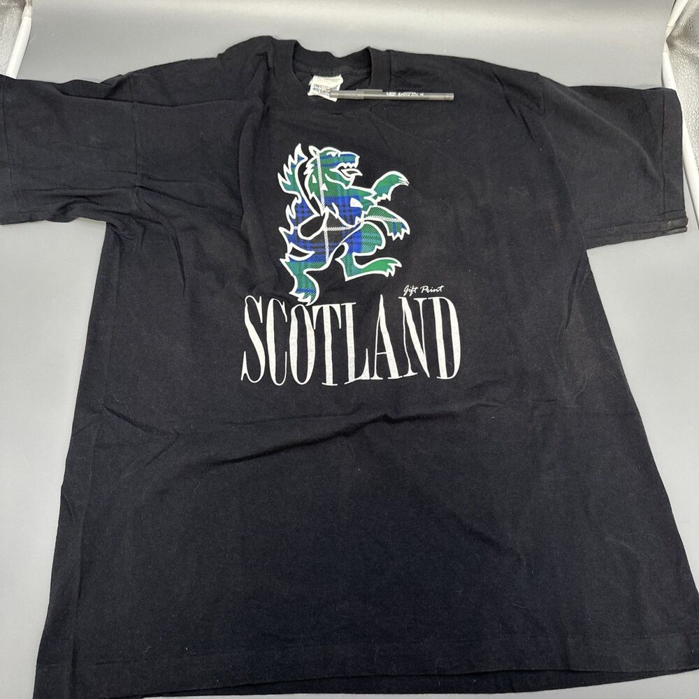 Vtg 90s 1990s Screen Stars Full Cut T Shirt XL Single Stitch Black Scotland